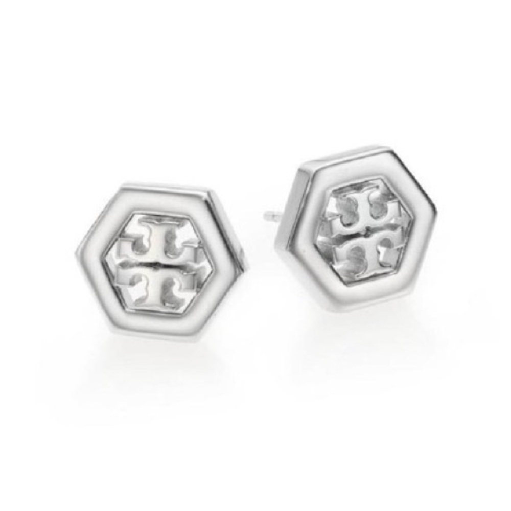 Tory Burch Hex Logo Stud Earrings 16k Gold Plated